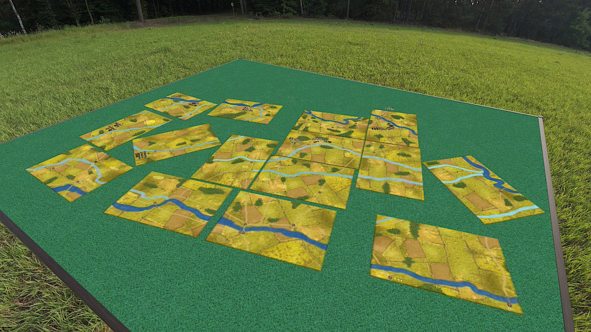It could lead to madness.  Tabletop Simulator allows really, really big game spaces.  The first image is an Austrian corps based for "Snappy Nappy".  The second is the entire battle space of the 1809 "campaign in a day", focus remaining on the same corps.  Each table 6' x 4'.