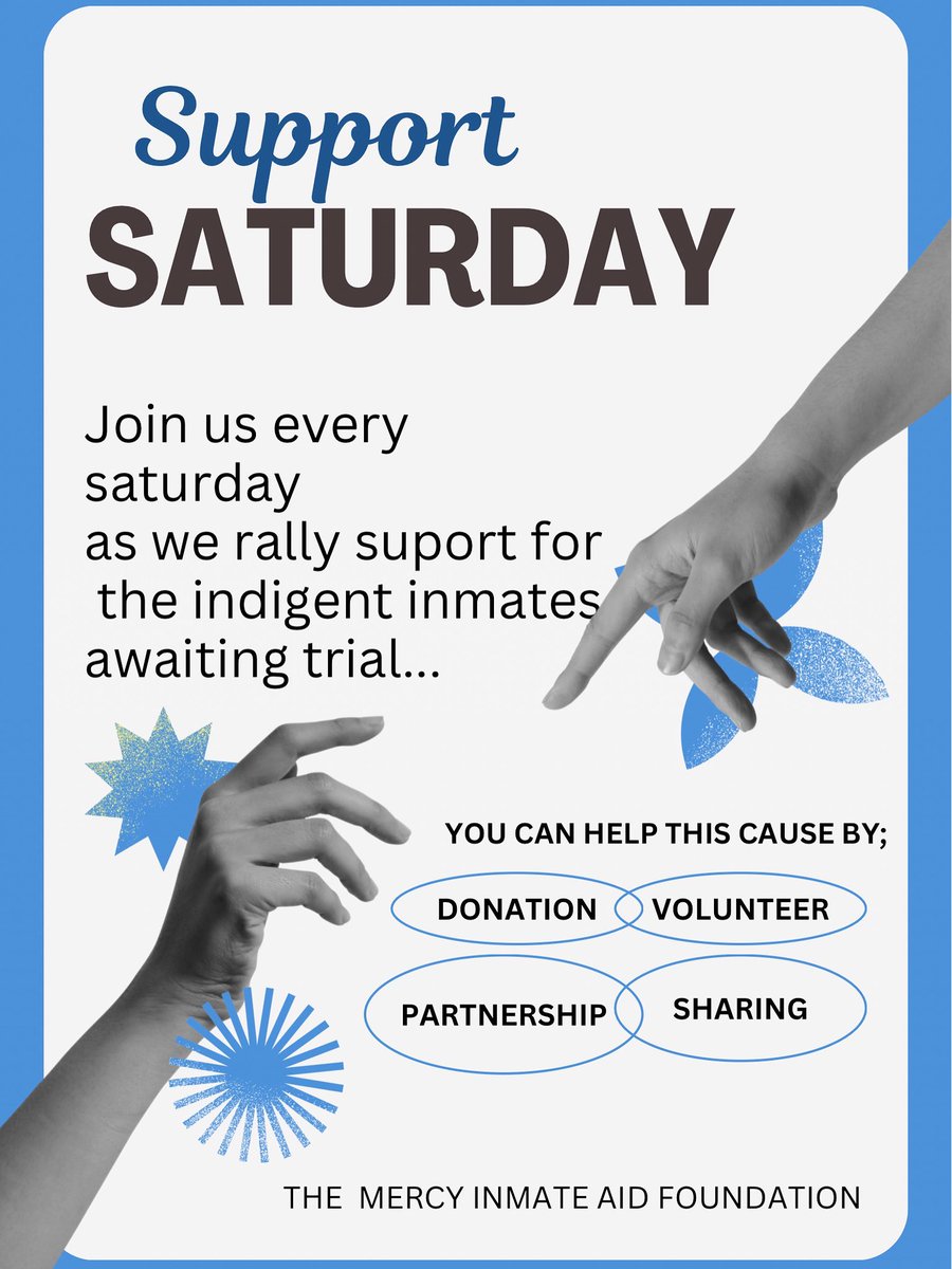 mercyprojectng's tweet photo. Justice in 30days || day 20
Support Saturday

For more information, inquiries and/or partnerships:
Glory Okoro Esq. - 07038344249

Spokesperson #Mercyinmateaidfoundation
Kioba Briggs - 08123984072

For Donations:
2000118036
The Mercy Inmate Aid Foundation
First City Monument Bank https://t.co/CcEPxQQsth