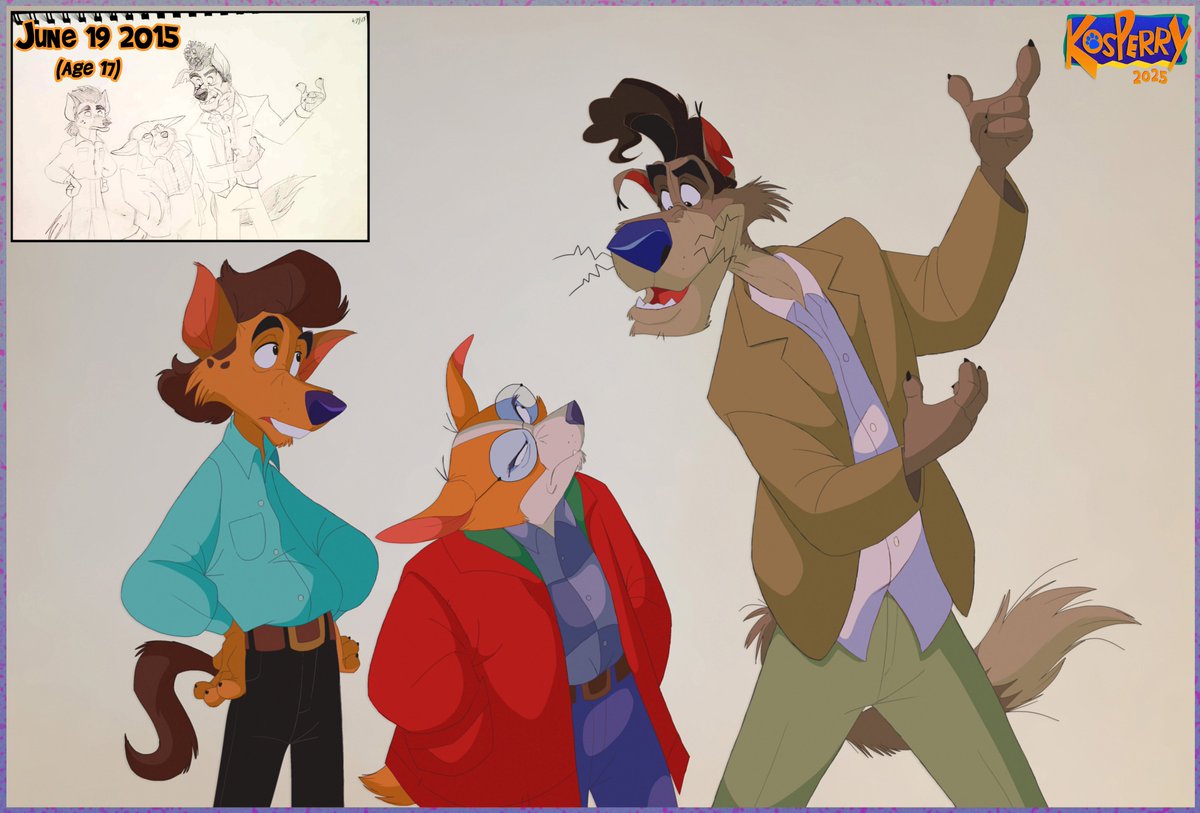 Kosperry's tweet image. Here's a few redraws of some of the earliest sketches I had done of George, Kramer, and Jerry- originally drawn June 19th, 2015 & July 5th, 2015! 🐾