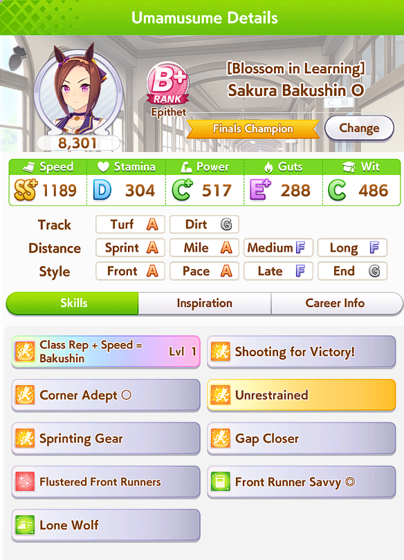 She could have but got hit by three back to back "Nobody came" for speed training. is this karma for being named WD. Gaster?