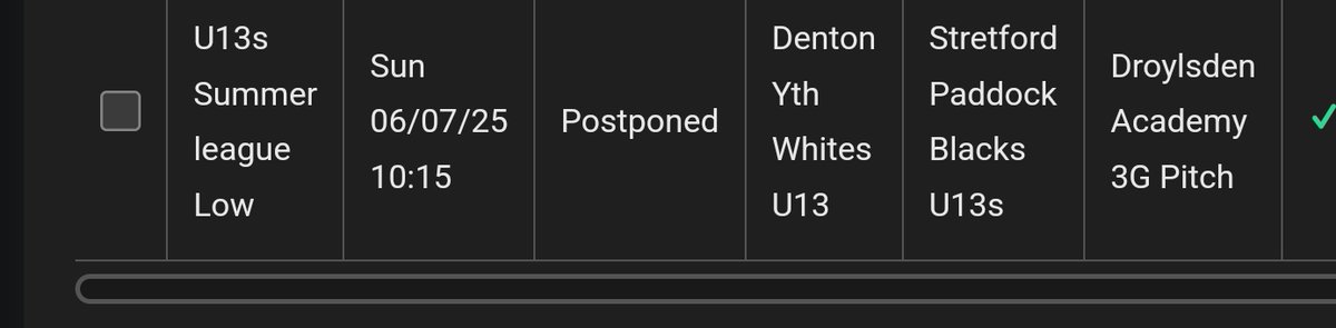 U13s cancellation, Denton cancelled