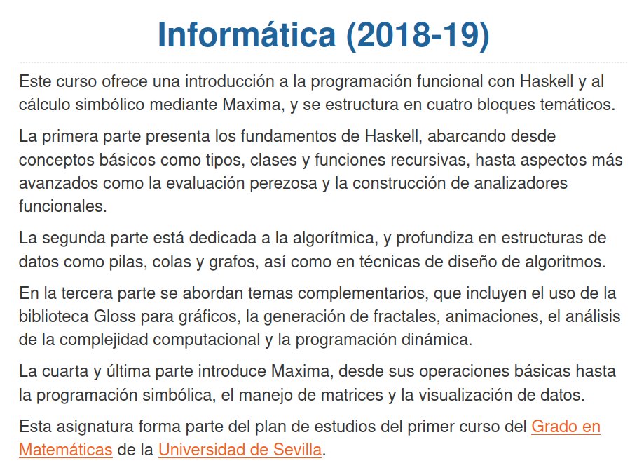 Jose_A_Alonso's tweet image. Curso &quot;Informática (2018-19)&quot;. jaalonso.github.io/cursos/i1m-18 #Haskell #ProgramaciónFuncional #Algorítmica #CálculoSimbólico #Maxima