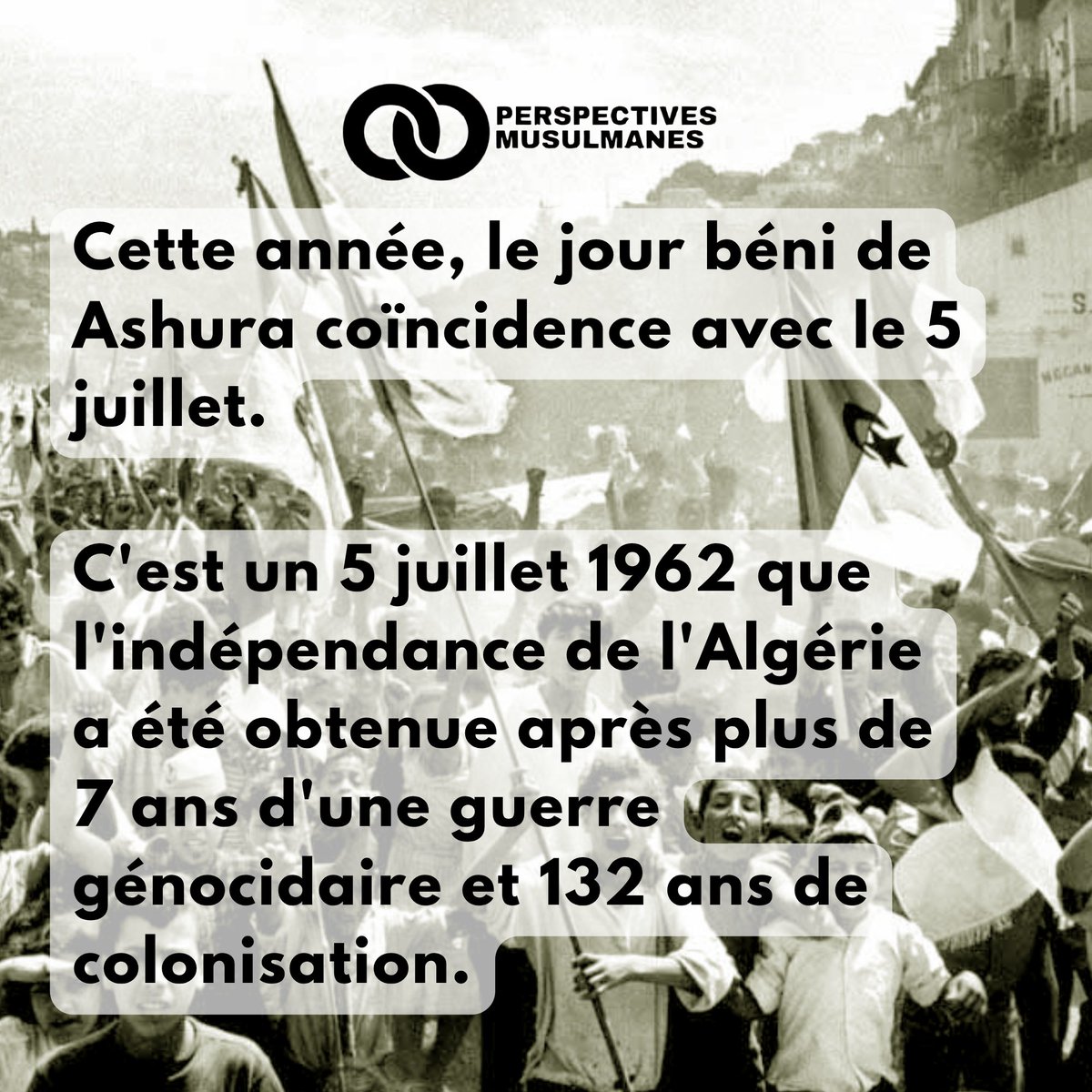 CoordinationCLS's tweet image. 63 ans que le peuple algérien a chassé le colonialisme français !
Le 4 juillet est aussi la commémoration de la bataille de Hittīn en 1987 qui a mené à la libération de la Palestine des Croisés !
Comme l'Algérie hier, demain la Palestine libre à nouveau !
الله يرحم الشهداء