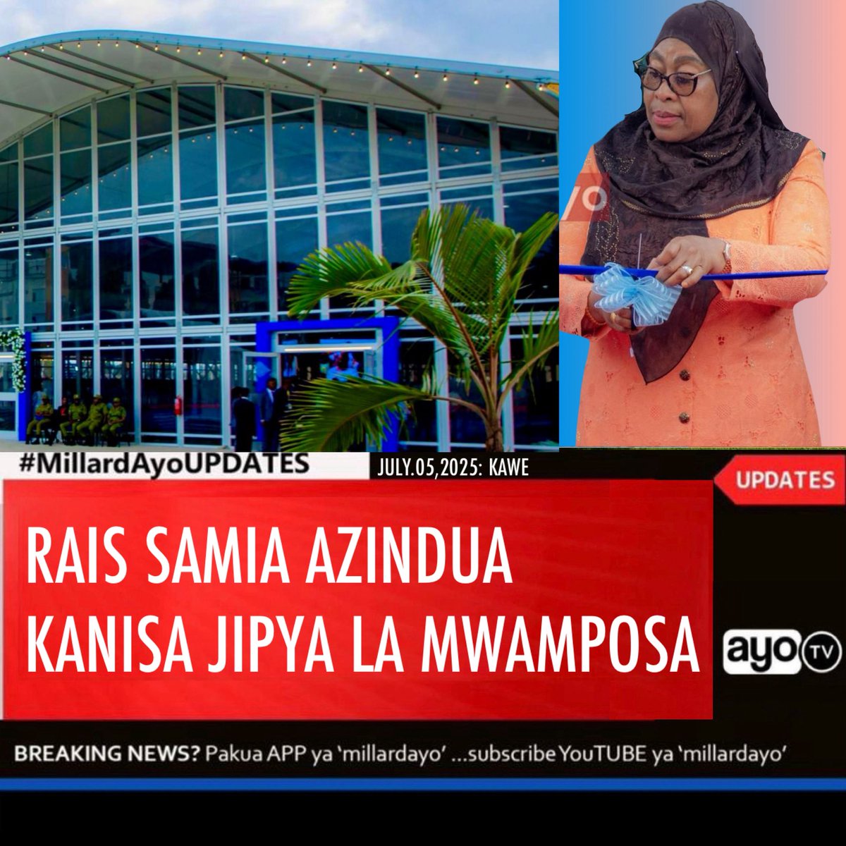 millardayo's tweet photo. Rais wa Jamhuri ya Muungano wa Tanzania, Dkt. Samia Suluhu Hassan, leo Julai 5, 2025, amezindua rasmi mahema mapya ya Kanisa la Arise and Shine lililopo Kawe, Dar es Salaam.

Uzinduzi huo umehudhuriwa na maelfu ya waumini pamoja na viongozi wa dini mbalimbali, wakiongozwa na Mtume Boniface Mwamposa maarufu kama Bull Dozer. 
#MillardAyoUPDATES