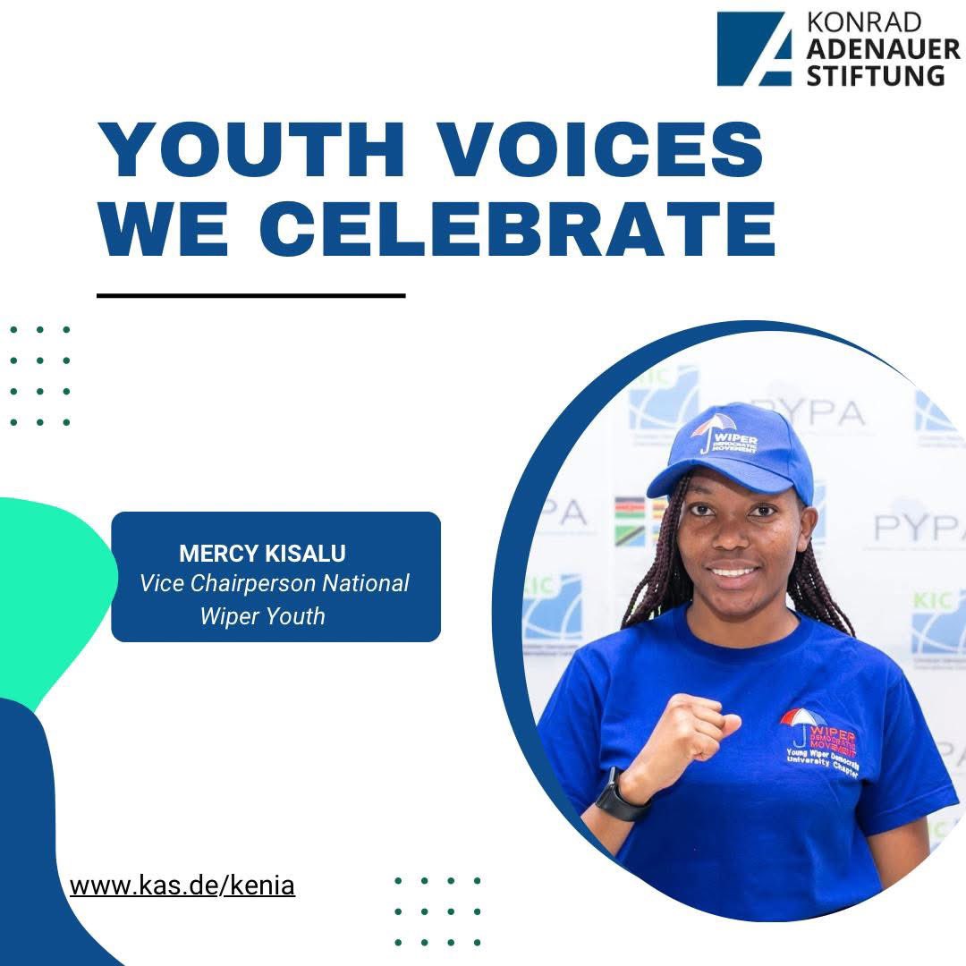 KAS_Kenya's tweet image. Youth spotlight: Mercy Kisalu
Mercy is the vice chairperson of the Wiper Party Youth.
She is mentoring young leaders through advocacy and civil engagement.
#Youth-voices