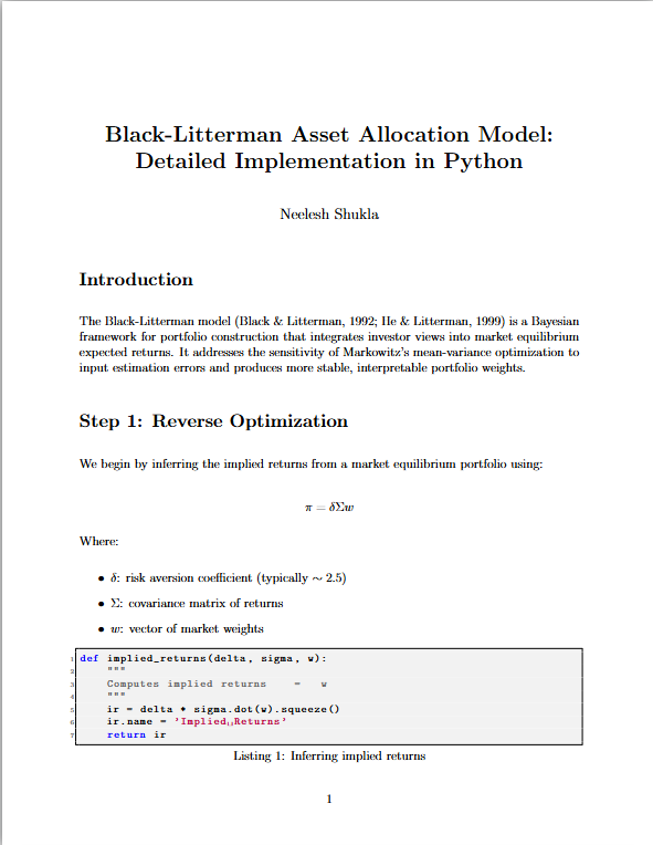 neelesh_sh05's tweet image. I recently completed a robust and fully annotated implementation of the Black-Litterman Asset Allocation Model.#QuantFinance #BayesianInference #BlackLitterman #AssetAllocation #PortfolioOptimization #PythonForFinance #Finance