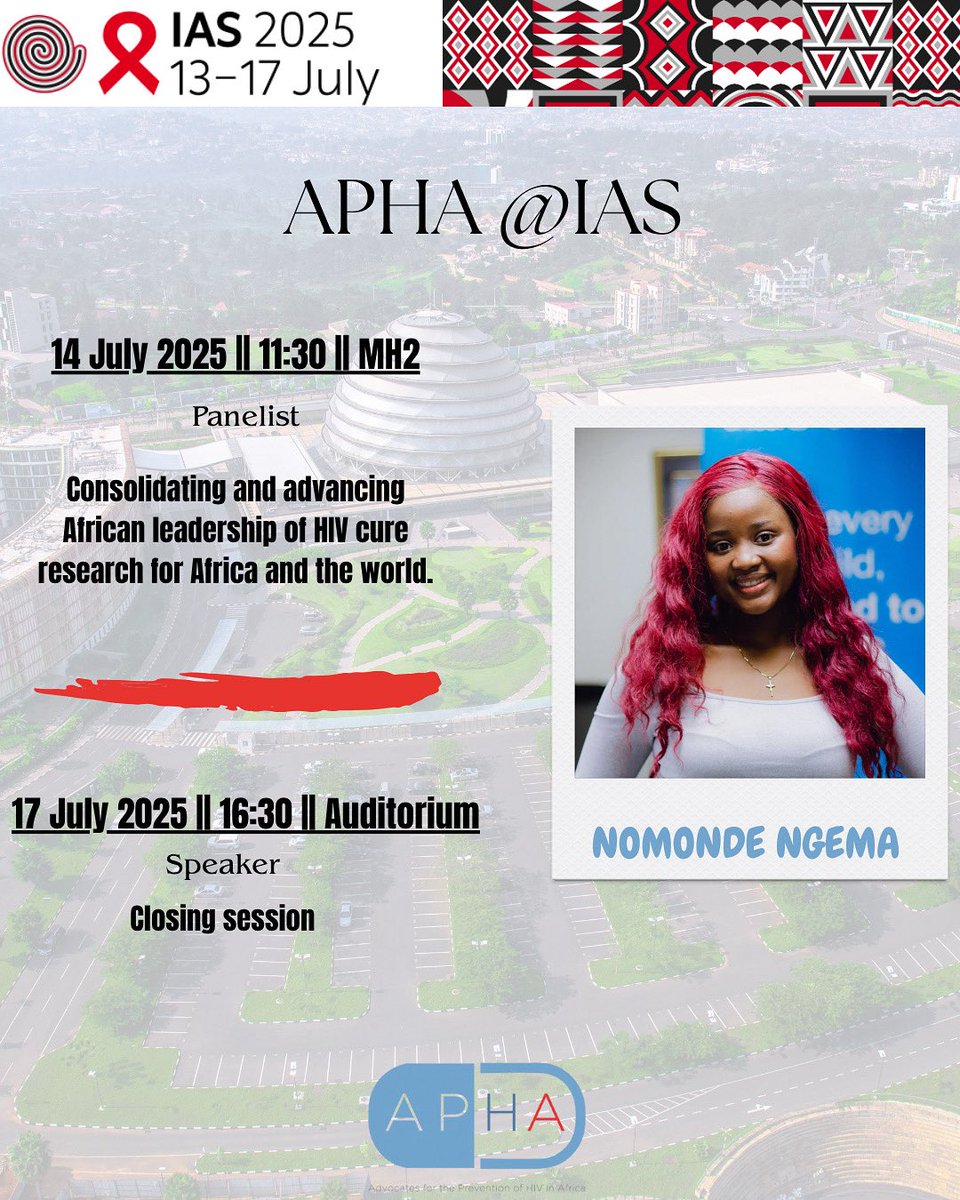 The APHA forces will be on the ground at #IAS2025! 

Catch Nomonde Ngema taking the stage in key sessions, including conversations on African leadership in HIV cure research and the closing session of the conference.

#IAS2025 #HIVPrevention