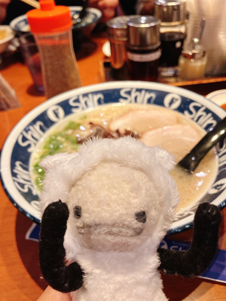 hitobrand's tweet photo. 夜ごはん！

#ヒト
#ヒトぐるみ
#楽しい旅行
#おいしいごはん
#shinshinラーメン
#福岡 https://t.co/sdmNbtsKyI