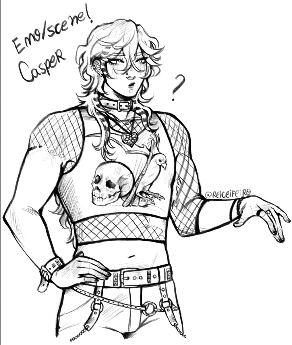 ReiCeifeiro's tweet image. Emo/scene Casper my beloved…. One of my favorite alternative designs i made for him (peacock design is second) I definitely wanna draw him like this again