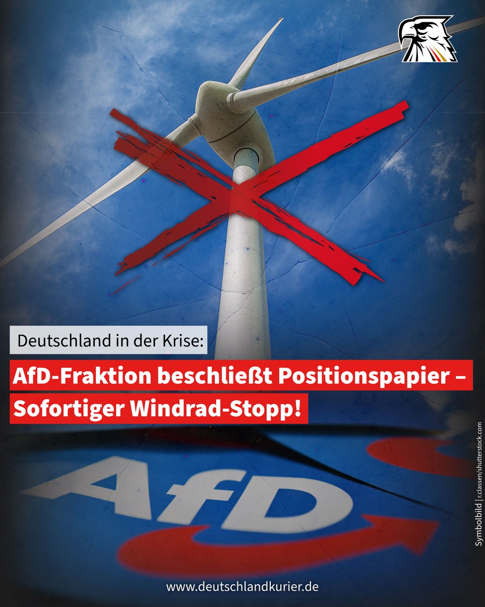 Deutschland Kurier (@deu_kurier) on Twitter photo Deutschland in der Krise: <a href="/AfDimBundestag/">AfD-Fraktion im Deutschen Bundestag 🇩🇪</a> beschließt Positionspapier – Sofortiger Windrad-Stopp!
Deutschland rutscht immer tiefer in die Krise. Viele Bürger fühlen sich nicht mehr sicher, machen sich Sorgen um die Zukunft, haben Kriegsangst. Straßen, Parks und Freibäder sind zu Deutschland in der Krise: <a href="/AfDimBundestag/">AfD-Fraktion im Deutschen Bundestag 🇩🇪</a> beschließt Positionspapier – Sofortiger Windrad-Stopp!
Deutschland rutscht immer tiefer in die Krise. Viele Bürger fühlen sich nicht mehr sicher, machen sich Sorgen um die Zukunft, haben Kriegsangst. Straßen, Parks und Freibäder sind zu