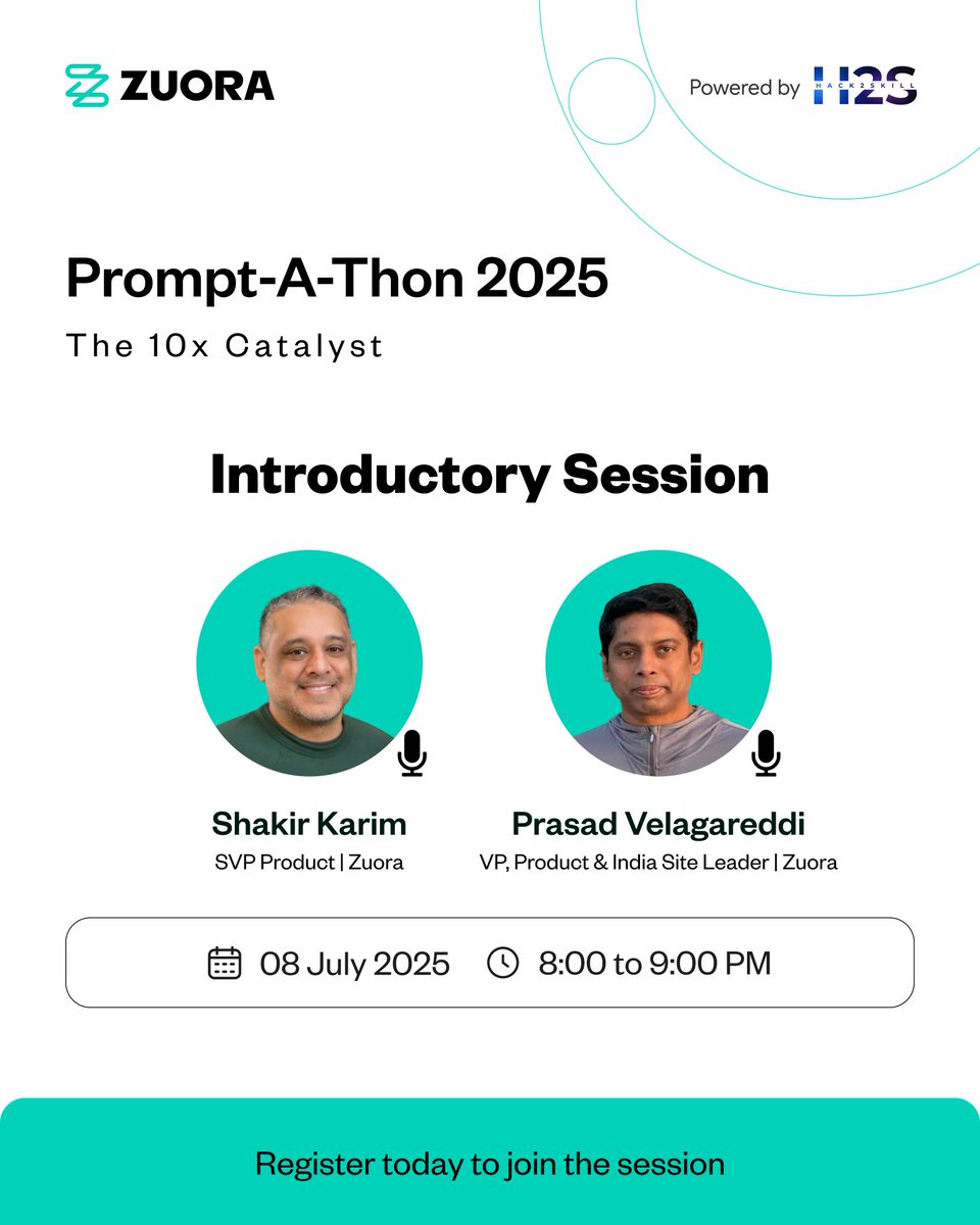 We’re hosting an Introductory Session of the Zuora Prompt-A-Thon 2025.

Join to hear directly from the leaders at Zuora about the thinking behind the Prompt-A-Thon and the further steps.

Register now to attend: bit.ly/Prompt-A-Thon25

#Zuora #Promptathon