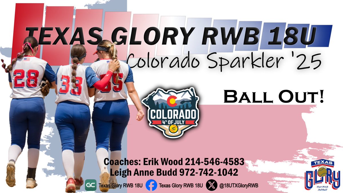 Game day 4 in Colorado.
First pitch is 8:00 AM MDT
Time to Ball Out... 🥎
Follow us on GameChanger. Texas Glory RWB 18U