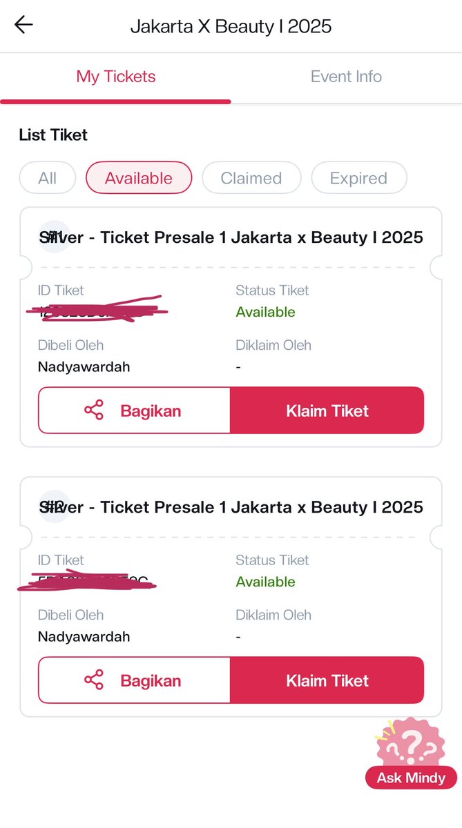 nadknowing's tweet photo. wts TIKET jakarta x beauty JXB 2025 “2 tiket” 30 rb aja buat minggu nih last day, tiket pribadi dm ig: http.nadyaa thankyou😚 https://t.co/MMbda1cTCj