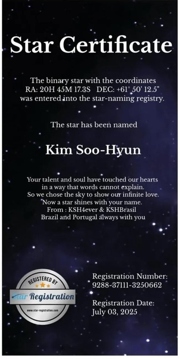 Apparently, Kim Soo Hyun owns two properties in the universe — a Moon 🌖 and a Star ⭐️.
I don’t know any other K-celebrity who receives such vast love from fans. You can never dim his light. He’s protected by the entire universe. 🤗 #KimSoohyun