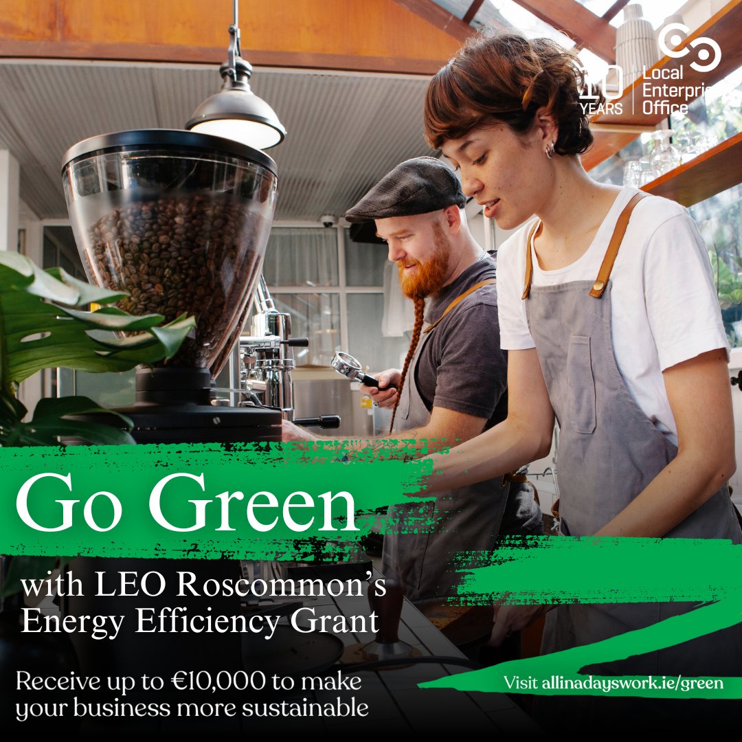 Do you run a café, restaurant, bar or hospitality business in Roscommon? ☕☕☕

You could get up to €10,000 under the energy efficiency grant scheme to upgrade older equipment and make your business more efficient, cutting costs in the process!

allinadayswork.ie/green