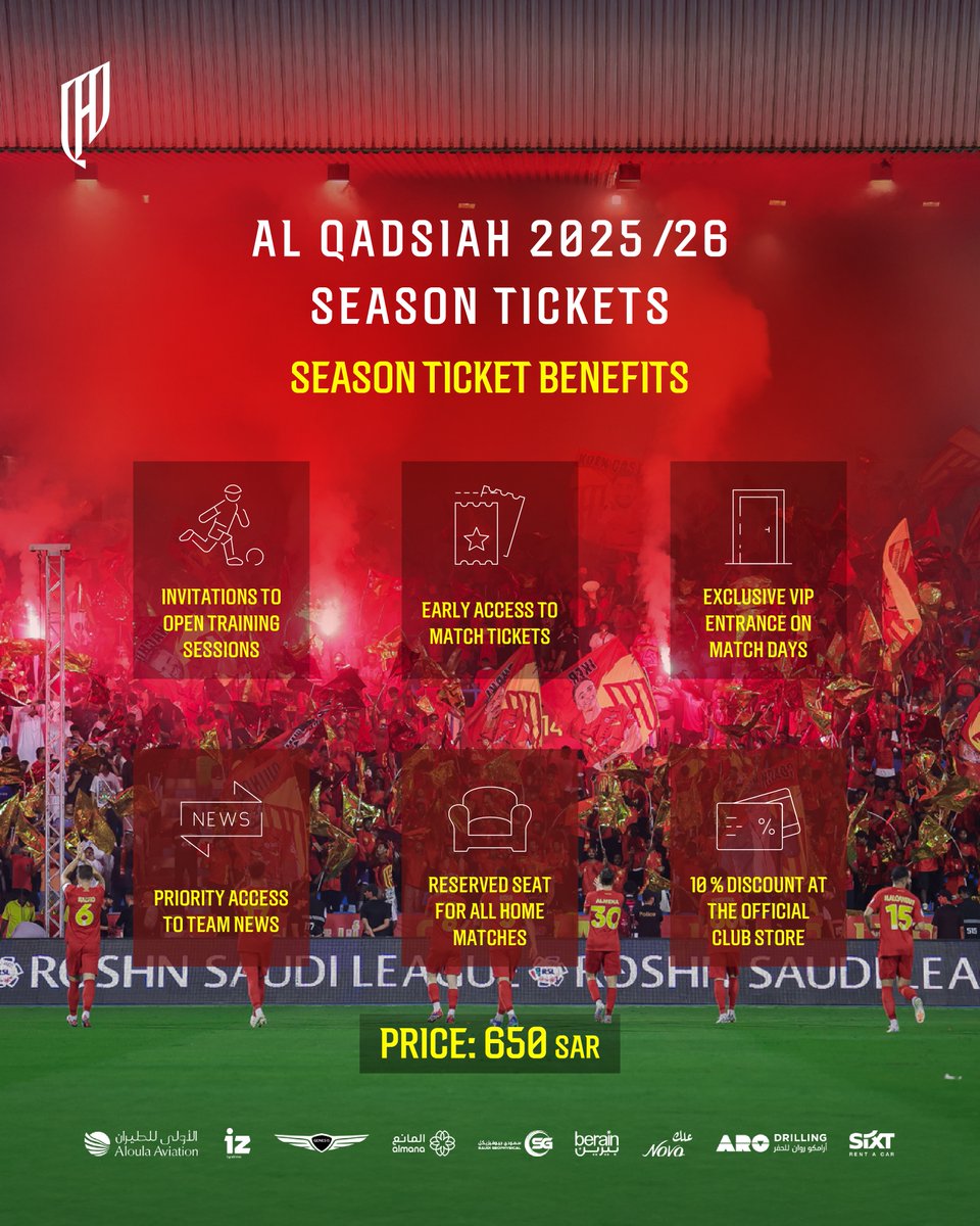 Got your season tickets? ✨
Use the code "early15" 🎟️ 
Enjoy Benefits you don’t want to miss 🤩

🔗 webook.com/en/seasons/al-…

#AlQadsiah