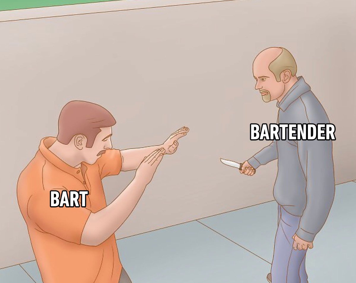 9GAG's tweet photo. Bart: *Exists*
Bartenders: https://t.co/XrLqTtuOju