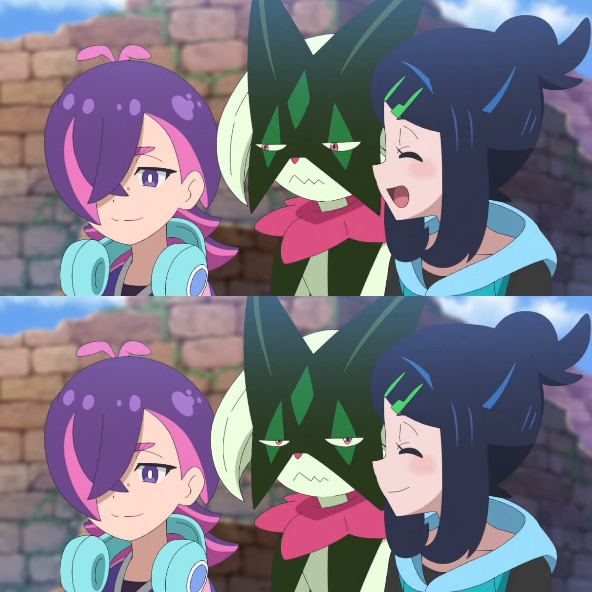 Meowscarada quebrando a quarta parede, olhando com cara de c** para o telespectador. #anipoke