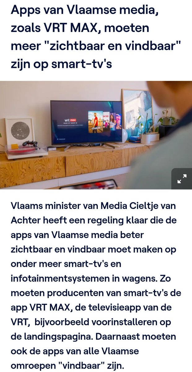 Soms begin je te denken dat het werkelijk allemaal de schuld van de sossen is, maar dan besef je hoe coalitiepartner <a href="/de_NVA/">N-VA</a> in hetzelfde regulitisbedje ziek is.

Binnenkort bepaalt de Vlaamse regering welke apps er waar op uw tv mogen staan.