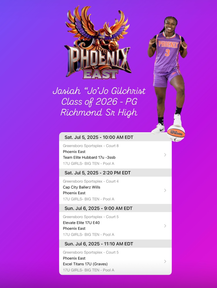 JasiahGilchrist's tweet photo. @JWU_WBB Hey coaches come check out Lady Phoenix East. Looking forward to seeing  and meeting you at the Fab 75 this weekend!! https://t.co/OZgHfJN48L