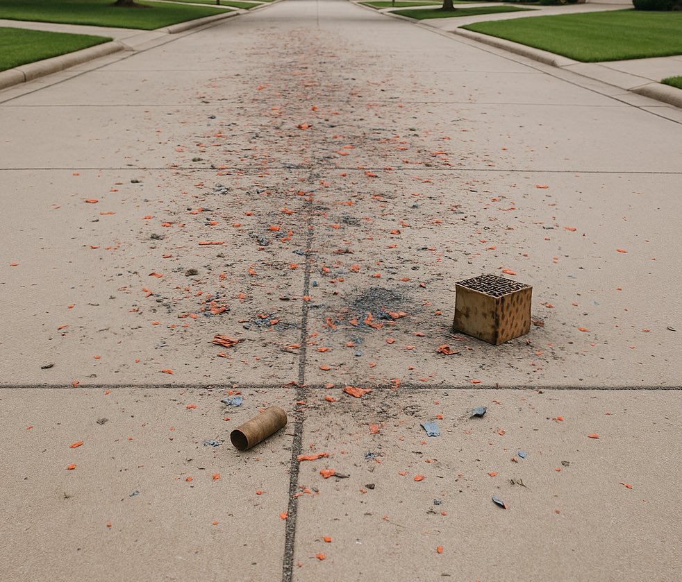 It’s July 5th. The dog needs therapy. The street looks like a war zone. But America? Still undefeated!!!#USAUSAUSA 🇺🇸🇺🇸🇺🇸