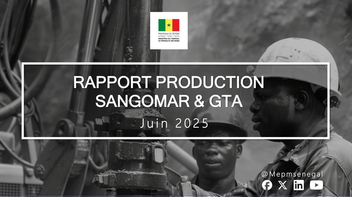 Mepmsenegal's tweet image. #Transparence | 🚨 PRODUCTION SANGOMAR ET GTA (Juin 2025)
🛢️ SANGOMAR : 3 cargaisons (2,9M barils) exportées en juin. Total : 9,63M barils.
🔥 GTA : 2 cargaisons GNL finalisées (0,33M m³). Mise en service en cours.
#Sangomar #GTA #redevabilité #ITIE #jubjubaljubbanti