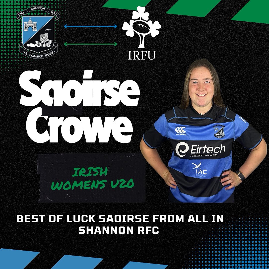 Shannon_RFC's tweet image. Best of luck to Saoirse Crowe who is on the bench today for the @IrishRugby women’s u20s side against Wales. Kick off is at 3:30pm 🇮🇪⚫️🔵☘️