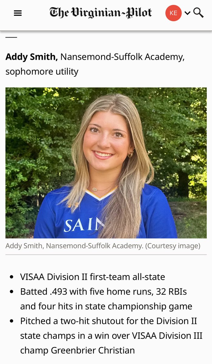 Cool! With all the talent in the 757, I am so honored to have been named to the 2025 All-Tidewater softball 1st team. Thank you <a href="/MartyOBrienDP/">Marty O'Brien</a> and <a href="/757teamz/">757Teamz</a> !! 
<a href="/StarzGold_Bunn/">Starz Gold 18u (Bunn)</a> <a href="/StarzGold/">StarzGold</a> 
Congrats to my NSA teammates who also made it! <a href="/MarinMcGowan25/">Marin McGowan 2025</a> <a href="/GrovesMalli/">Malli Groves 2025</a> <a href="/16_zoeyc/">Zoey Carpenter 2027</a>