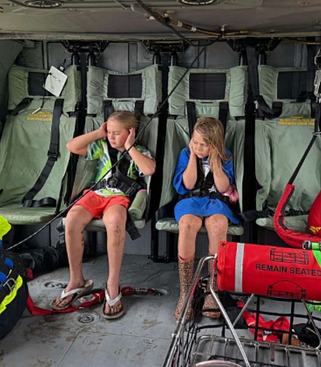 Two girls rescued from Camp Mystic in the Texas Hill Country #Kerville. #CatastrophicFlooding Camp Mystic is a private Christian girls' camp that houses approximately 750 children in total. 
#Amen