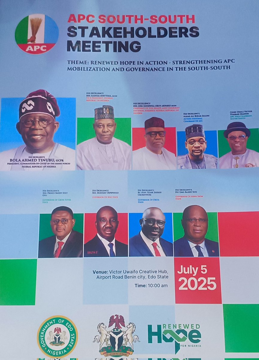 Julius_Ogieva's tweet image. It&apos;s an honor to join esteemed leaders, including the visionary Governor of Edo State, @m_akpakomiza  at the APC South-South Stakeholders Meeting today, themed: &quot;Renewed Hope in Action: Strengthening APC Mobilization and Governance in the South-South.&quot;