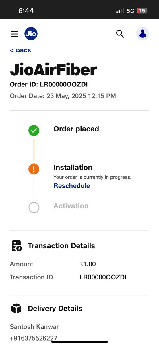 Santoshkanwar51's tweet photo. @JioCare @TRAI 

I placed jio air fiber a request on May 23 but there was no message and no phone call, very poor service Booking id LR00000QQZDI https://t.co/gyTA84yK9q