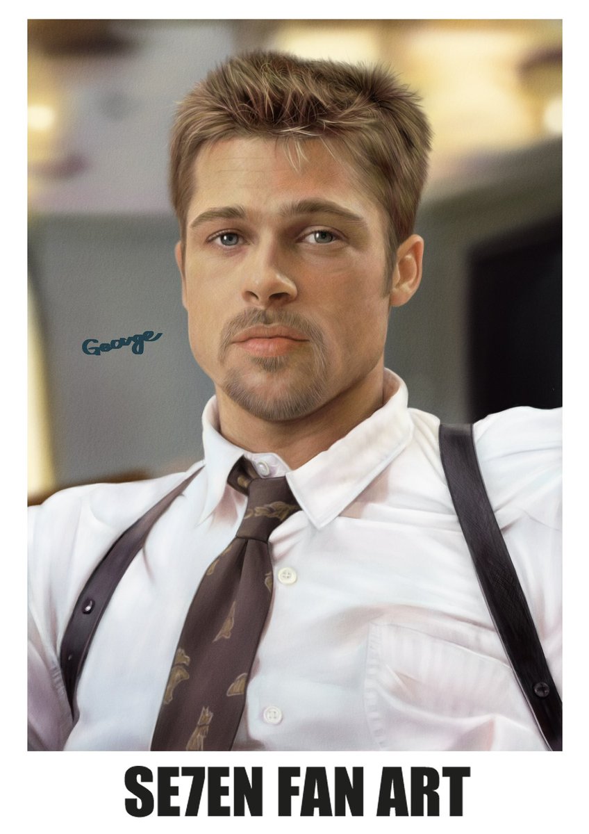 映画『セブン』のデビッド・ミルズ刑事役ブラッド・ピットさん描きまし