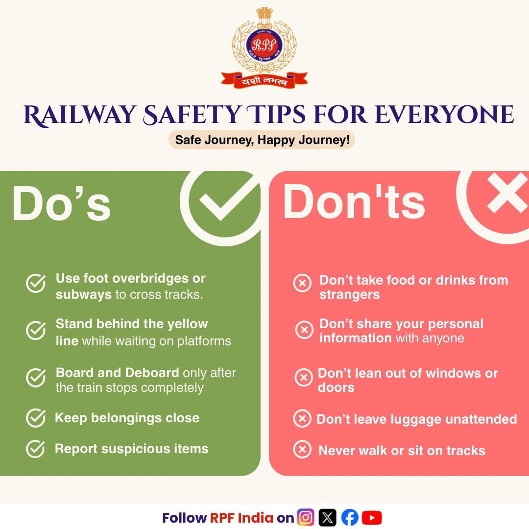 Your safety is in your hands. 
Travel smart and stay alert - awareness is your best defense! 
Safe travels begin with smart choices.
#RailwaySafety #TravelSafe #AwarenessForAll