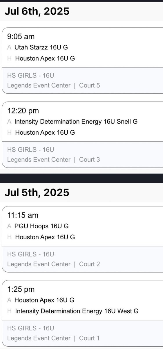 Ma'Ryann Jacobs "SHINE" (@letmehoop_shine) on Twitter photo Schedule for this weekend in Bryan, TX.
<a href="/HoustonApex1/">HoustonApexBasketball</a> |<a href="/PRO16League/">PRO16/NXTPRO League</a> |Ready to work. Schedule for this weekend in Bryan, TX.
<a href="/HoustonApex1/">HoustonApexBasketball</a> |<a href="/PRO16League/">PRO16/NXTPRO League</a> |Ready to work.