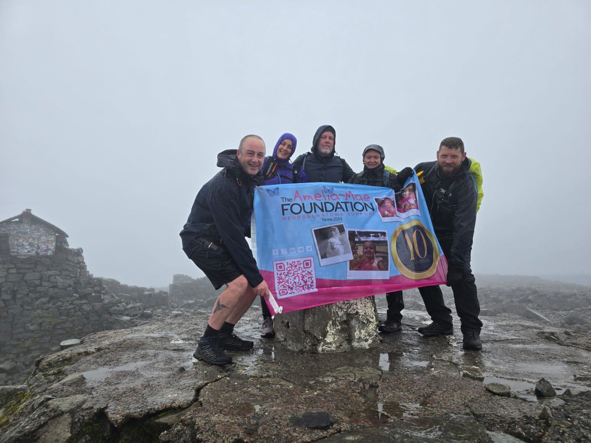 🏔 Ben Nevis – Conquered! 🏔

One down, two to go!

The team has made it to the summit of Ben Nevis in some seriously wet and wild conditions—but spirits are sky high! 🌧️💪

Every step, every soaked boot, is for the children and families we support.
#NeuroblastomaAwareness