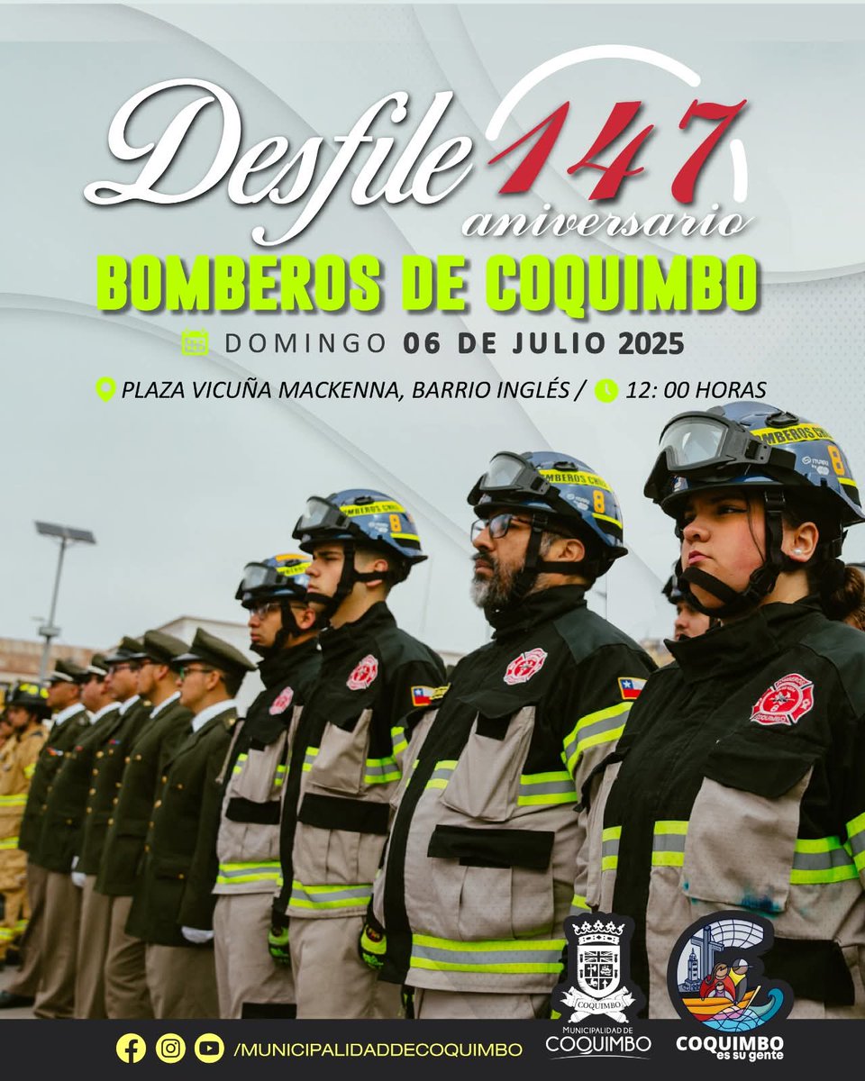 comandancia_CBC's tweet photo. Este domingo 𝟎𝟔 𝐝𝐞 𝐣𝐮𝐥𝐢𝐨, 𝐝𝐞𝐬𝐝𝐞 𝐞𝐥 𝐦𝐞𝐝𝐢𝐨𝐝í𝐚, te esperamos en la Plaza Vicuña Mackenna del Barrio Inglés, para el desfile institucional conmemorativo en el marco del Día Nacional del Bombero y nuestro aniversario 147° @bomberoscoquimb
Vía @municoquimbo #RT https://t.co/8x0Pd1zi8E