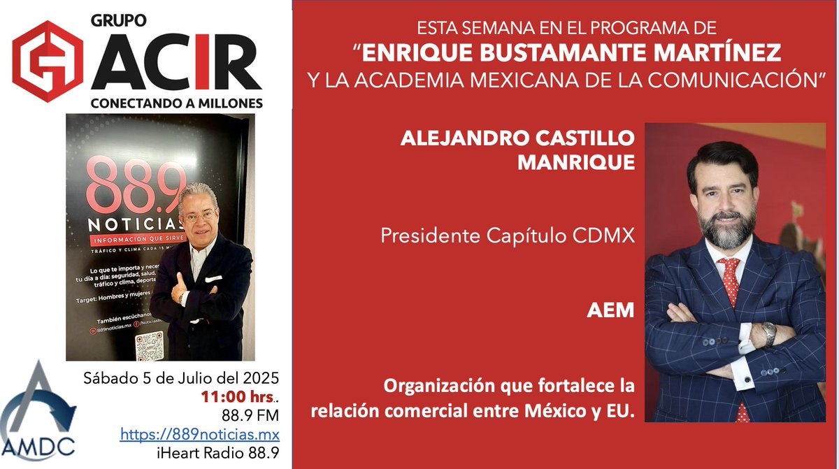 EnriqueB01's tweet image. Hoy en #MiProgramaDeRadio de la Academia Mexicana de la Comunicación Alejandro Castillo Manrique; Presidente CDMX Asociación de Empresarios Mex AEM CDMX
Cápsula de Inteligencia Artificial Generativa @jhidalgo 
11:00 hrs. en el 88.9 FM o 889noticias.mx y iHeart Radio 889