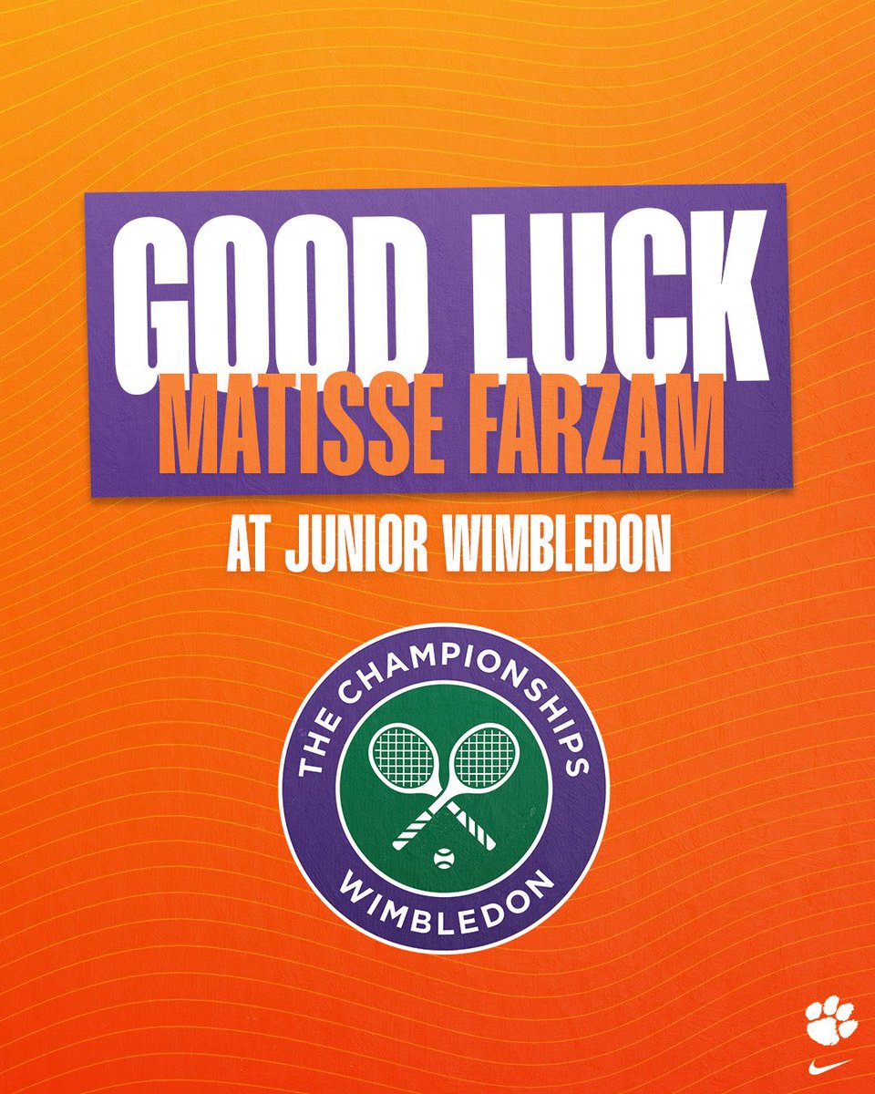 ClemsonMTennis's tweet image. Competing on the national stage 💪
Sending good luck to incoming Tiger, Matisse Farzam as he is set to compete in the main draw of a Junior Wimbledon! 🎾