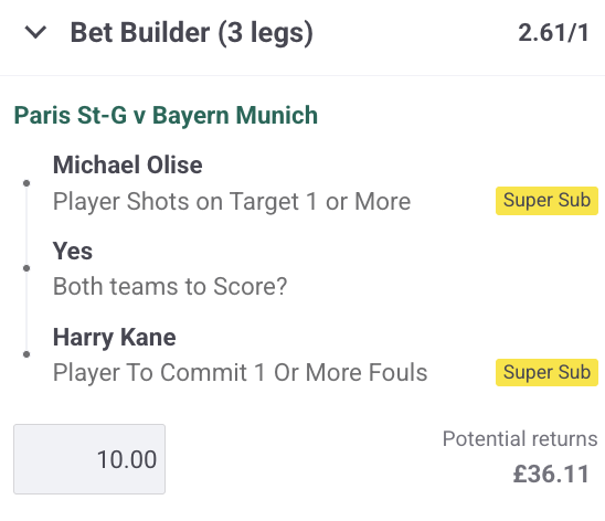 We LOVE the look of this small Bet Builder for this afternoon 👇

Features only 3️⃣ selections!

All selections made with Super Sub 🤝 #PSGFCB #FIFACWC

18+ gambleaware