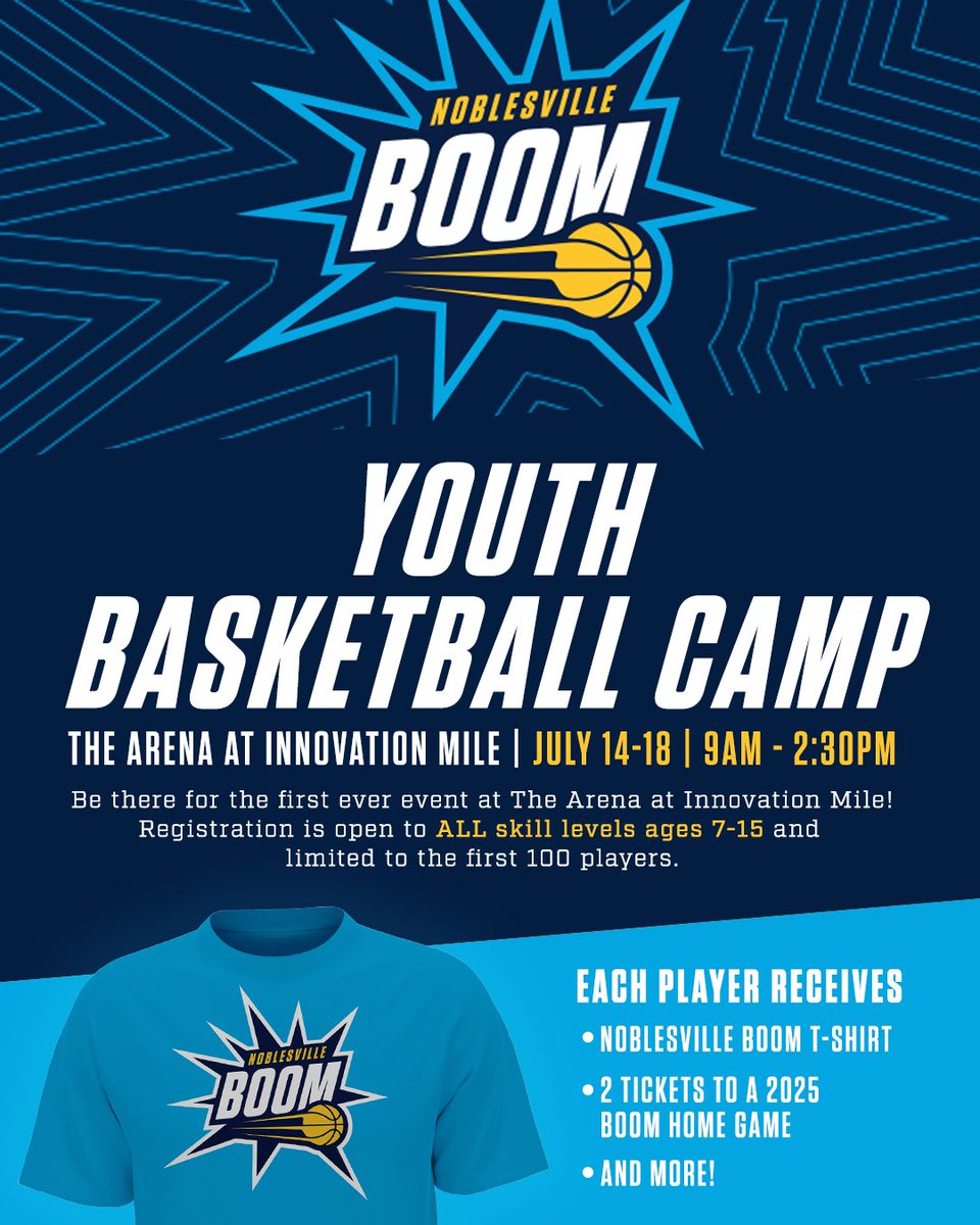 noblesvilleboom's tweet image. be a part of the first crew to hit the court at The Arena at Innovation Mile 🏀
our youth basketball camp tips off July 14 and we want to see you there!
learn more & sign up: buff.ly/caO5b2o