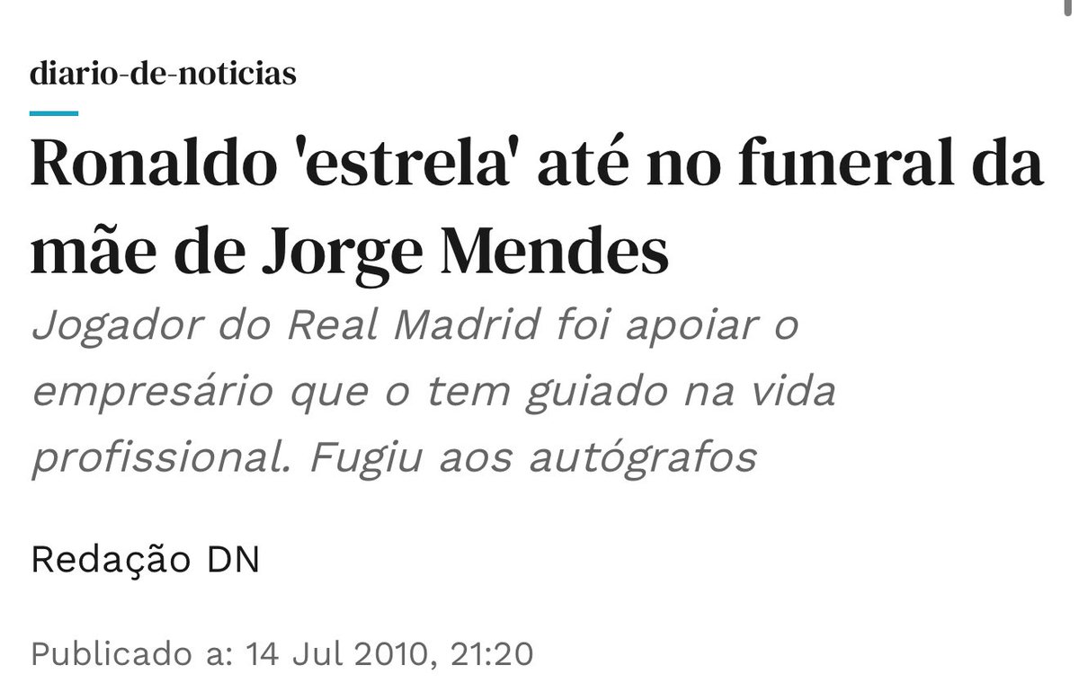 A última vez que Cristiano Ronaldo foi em um funeral público isso aqui aconteceu.

Teve gente dando entrevista dizendo "Quem é que morreu? Não sei, mas só estou aqui pelo Ronaldo."

E teve gente se amontoando na porta da igreja para tentar um autógrafo.

Cristiano Ronaldo e os