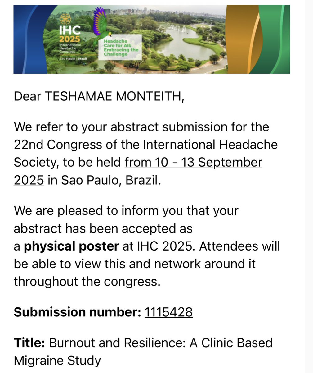 headacheMD's tweet image. I’m grateful for the opportunity to share our team’s work on migraine, resilience, and burnout at the International Headache Congress. Migraine is a lifelong disease that is often disabling; addressing these factors are critical for brain health and quality of life. @UMiamiNeuro