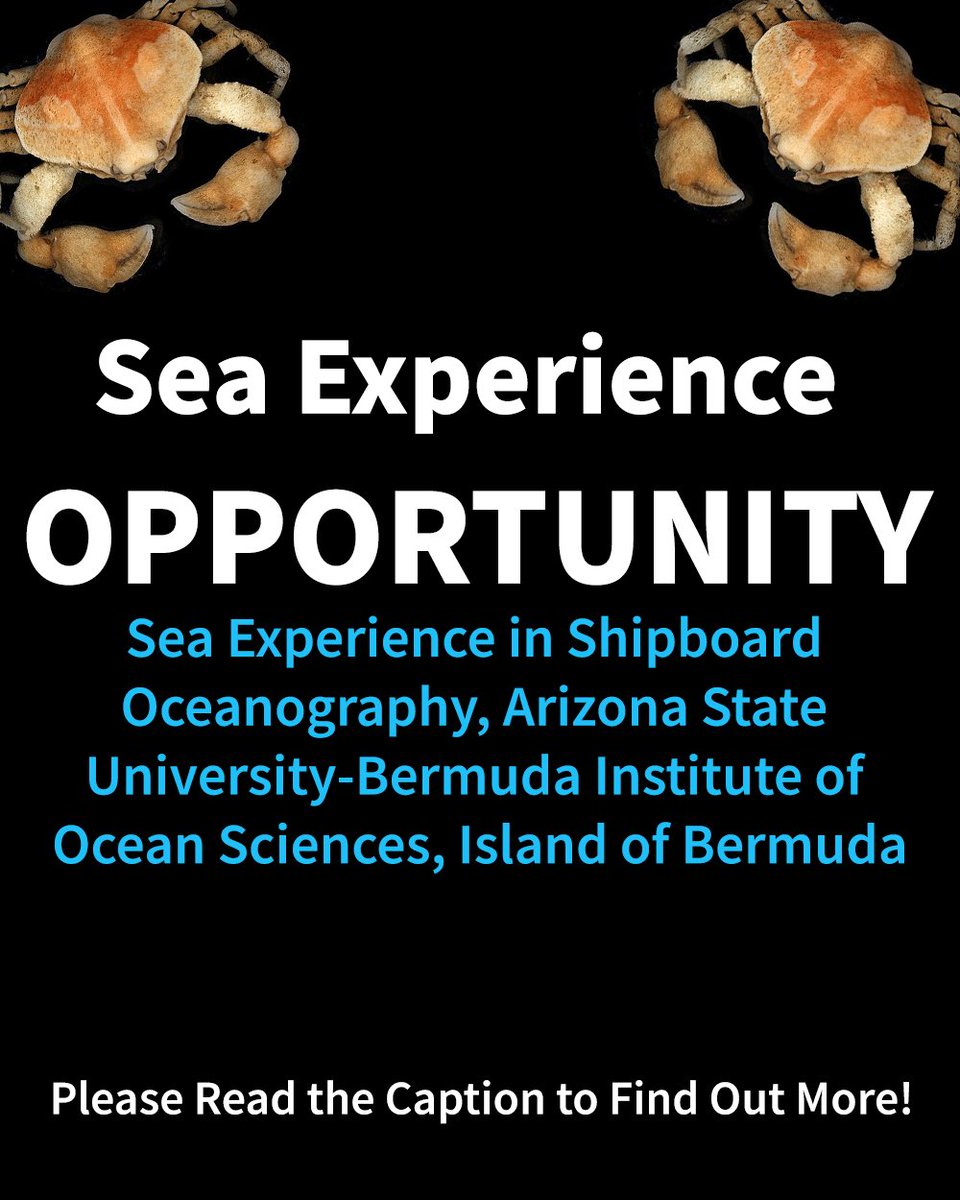 ⛴️ Interested in hands-on ocean science? 🦀

Join the Sea Experience in Shipboard Oceanography at ASU-Bermuda Institute of Ocean Sciences! Open to grad students and early career scientists.

🔗bios.asu.edu/education/sea-…

📷 Hans Hillewaert (CC)