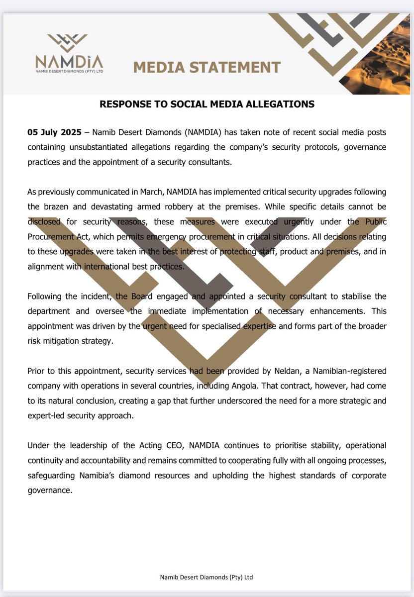 Shipululo's tweet photo. People of Namibia 🇳🇦 
NAMDIA has RELEASED this statement clarifying to the  Public as DIRECTED. They ofcourse CONFIRMED everything we stated. I will not accept silence or non-cooperation from NAMDIA on STOLEN DIAMONDS and GOVERNANCE issues. We are still busy with the HARVEST of Potatoes in Ondonga with the King of Ondonga. So we will LATER reflect on this and tell you if this statement is ACCEPTABLE or NOT! For now, read for yourself while we are completing the Harvest!!!
