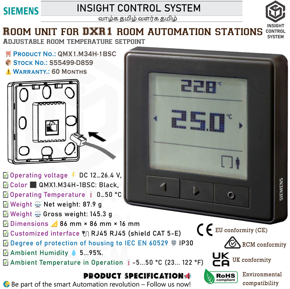 insightcontrol1's tweet photo. Siemens QMX1.M34H-1BSC Room Unit 🧠
Smart control for DXR1 automation!
📊 LCD display, sensor inputs, modern integration for HVAC/lighting systems.
Global-ready 🌎

📍Watch now for more details: https://t.co/lsefCVUFsQ

#Siemens #DXR1 #HVAC #BMS #RoomControl #SmartBuildings https://t.co/d0lgkWzJTC