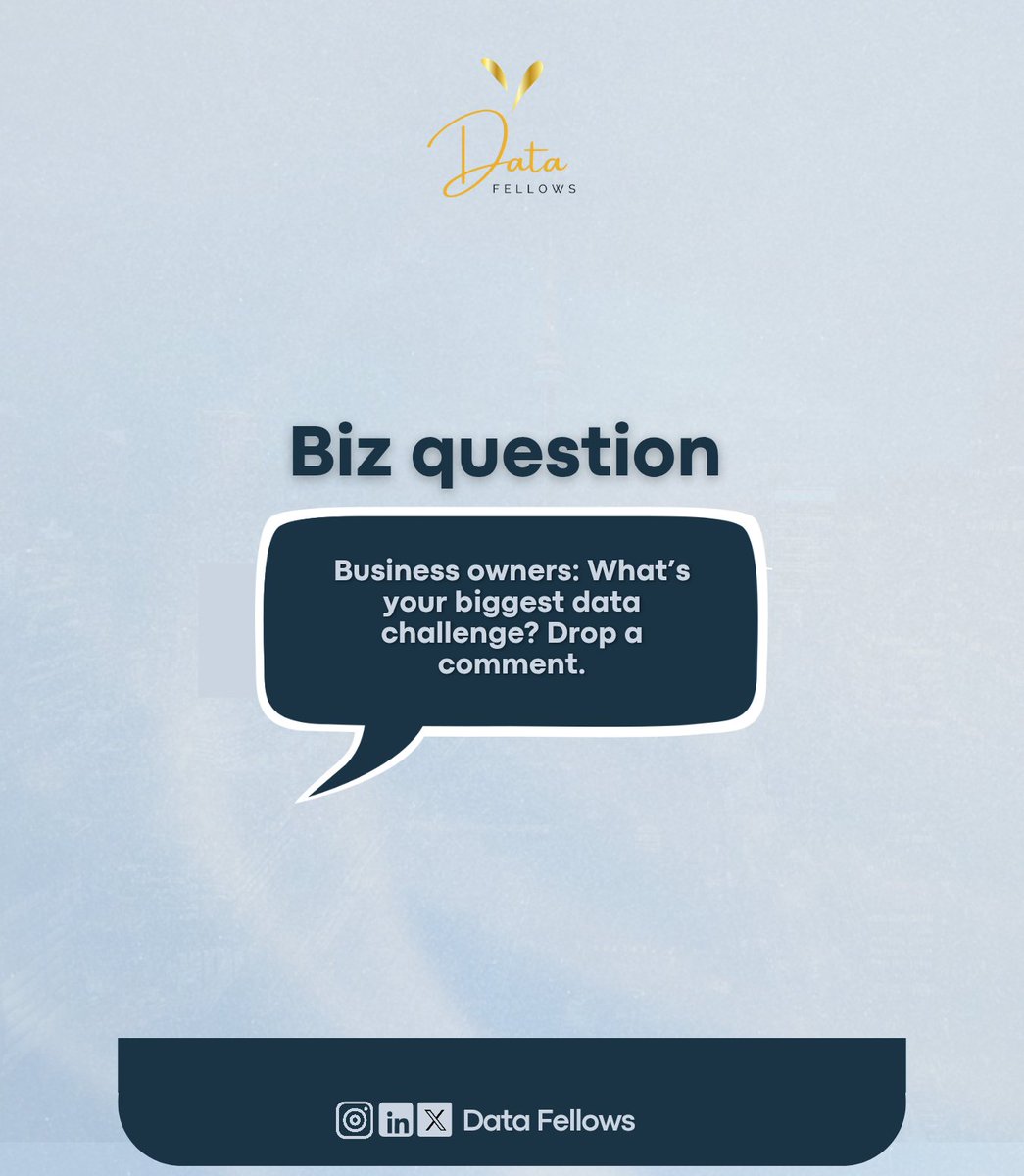 DatafellowsInfo's tweet image. So today we ask:
What’s your biggest business data challenge?
Reply to this tweet

Your answer might find a solution in the replies…
or with BizPilot (datafellowsai.com)

--
#BizPilot #DataFellows #DataChallenge #BusinessGrowth #SMEs #Saturday