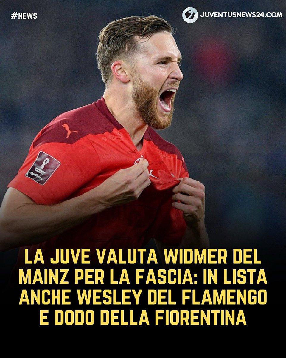 junews24com's tweet photo. 😳‼️ Nuovo nome per il #calciomercato #Juve: spunta #Widmer del #Mainz 

👀 Sempre sulle fasce piace anche Dodo e Wesley del Flamengo che è seguito anche dalla Roma. A riportarlo è la Gazzetta 

📲 Tutti gli ultimi aggiornamenti nel primo commento 👇 https://t.co/WexQ5BUIHg