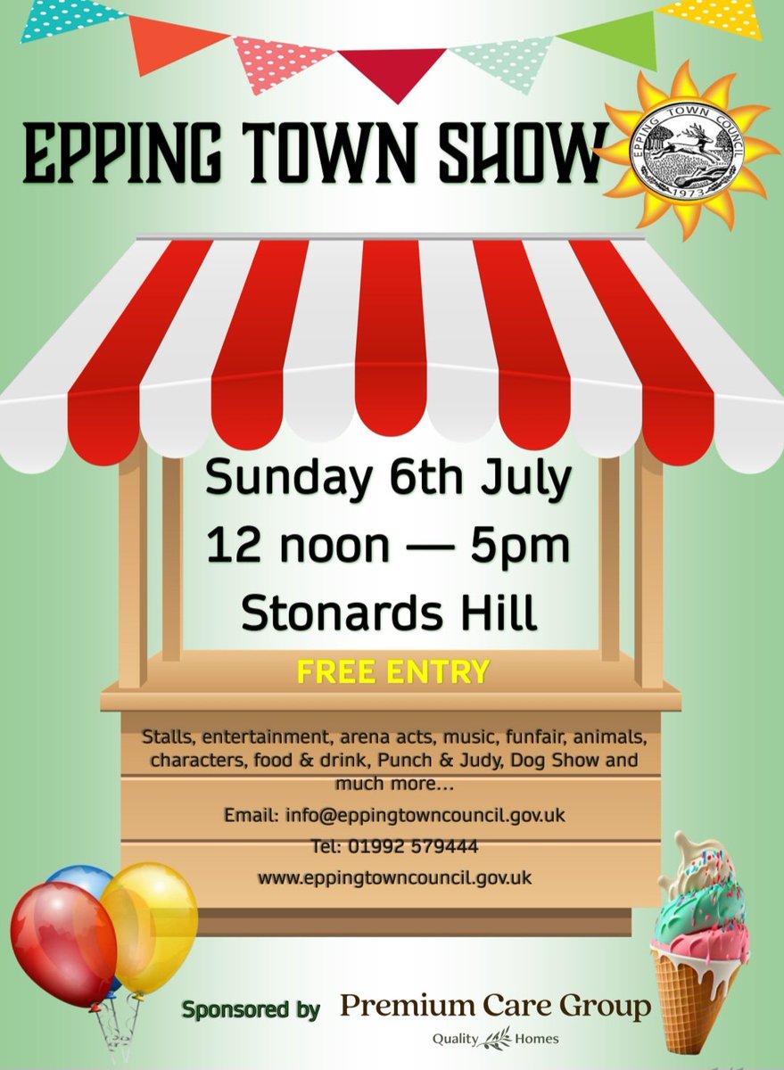 Everything Epping Forest (@eefnews) on Twitter photo Tomorrow.
Sunday.
Stalls.
Music.
Entertainment.
Refreshments,
And much more.
The Epping Town Show, organised by Epping Town Council, at the Stonards Hill recreation ground from noon.
<a href="/EppingTown/">Epping Town Council</a> Tomorrow.
Sunday.
Stalls.
Music.
Entertainment.
Refreshments,
And much more.
The Epping Town Show, organised by Epping Town Council, at the Stonards Hill recreation ground from noon.
<a href="/EppingTown/">Epping Town Council</a>