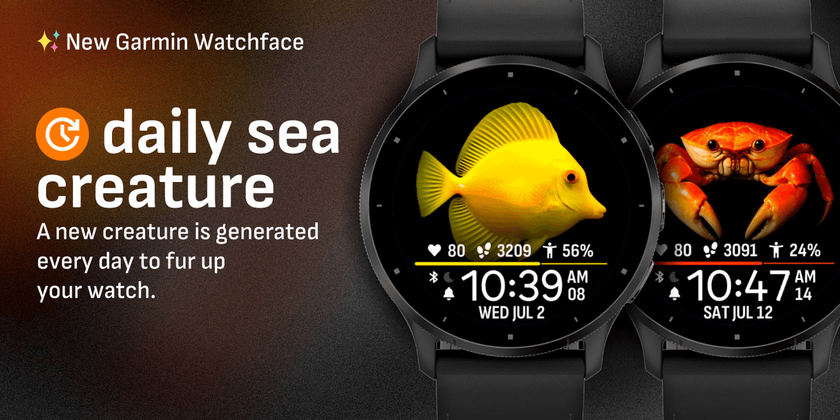 Loving the sea? You can now enjoy a new sea creature every single day on your watch with the new Garmin watchface 'Daily Sea Creature'. Try it out now while it's free! #sea #fish #octopus #garmin #watchface #garminconnectiq #connectiq apps.garmin.com/apps/71884e66-…