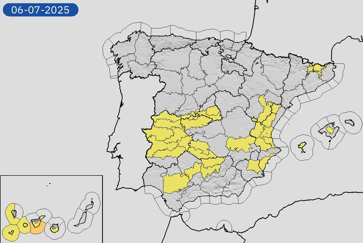 05/07 15:54 Avisos activos hoy y mañana en España por lluvias, tormentas, temperaturas máximas, costeros y vientos. Nivel máximo de aviso: naranja.
Actualizaciones en aemet.es/es/eltiempo/pr…